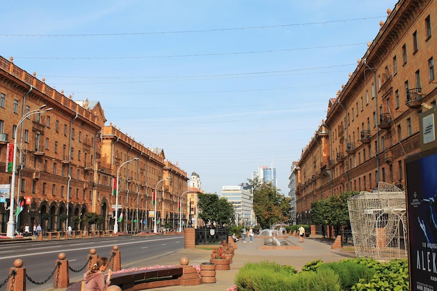 Minsk Bielorrusia Lenin calle hermosa vista panorámica