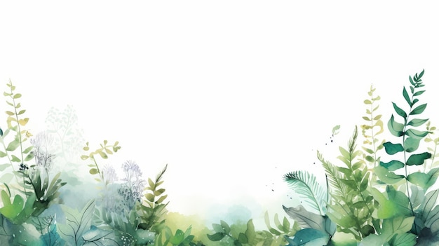 Mint Aquarell Fern Seitenrahmen auf weißem Hintergrund