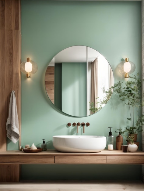 Mint-grünes Innenarchitektur Badezimmer moderne silberne Spiegelwand