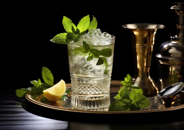 Un Mint Julep servido en copa de cristal mostrando su refinada presentación