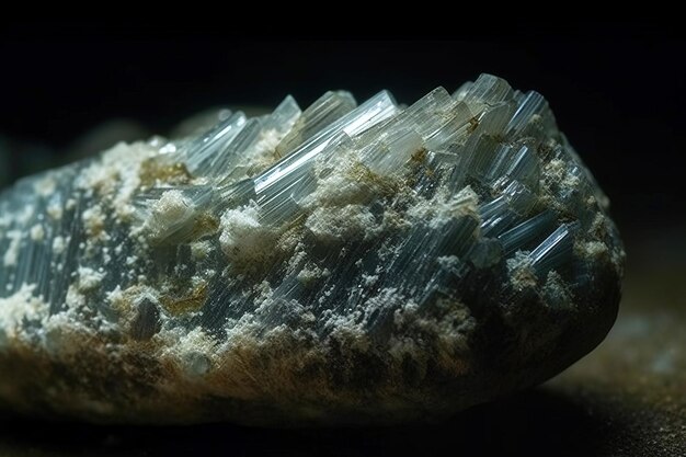Minúlita pedra mineral fóssil fóssil cristalino geológico fundo escuro em close-up
