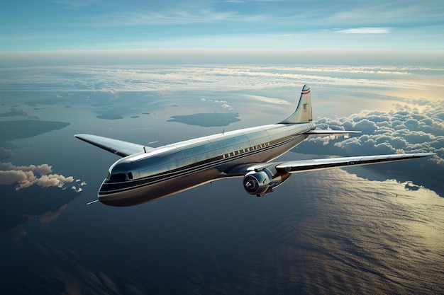 Foto mira la belleza de un avión de pasajeros clásico mientras se eleva generativo ai