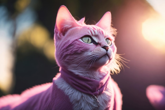 mira cámara Gato de moda con corte de pelo rosa ai generativo