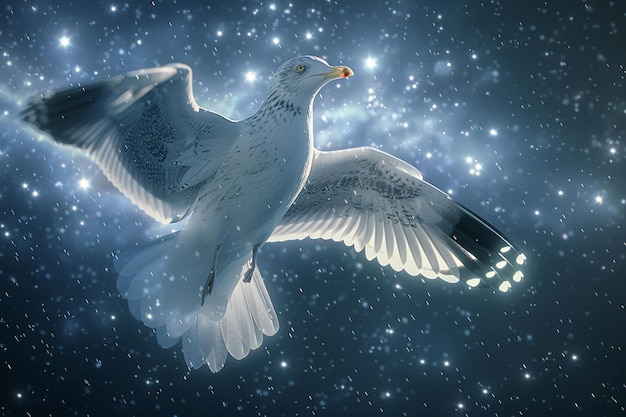 Mira la elegancia celestial de una gaviota adornada con un ai generativo