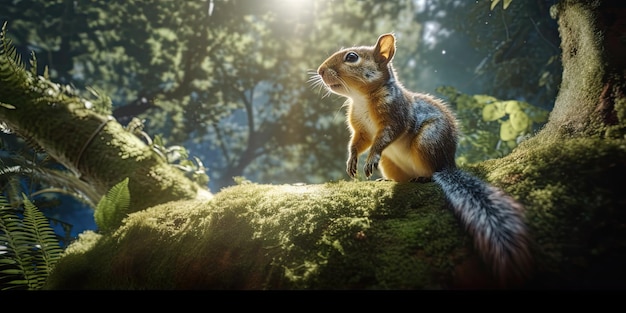 Mira a la linda ardilla en un árbol en el bosque