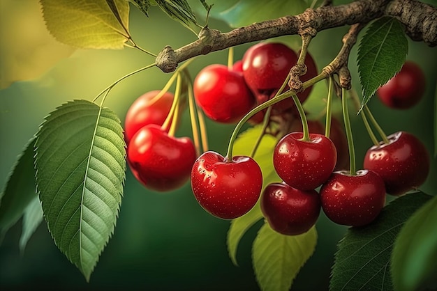 una mirada de cerca a un cerezo con frutas