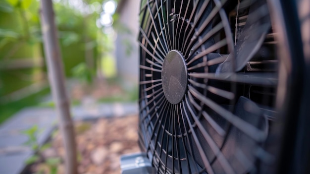 Foto una mirada de cerca a las palas del ventilador responsables de extraer el aire a través de la unidad exterior de las bombas de calor