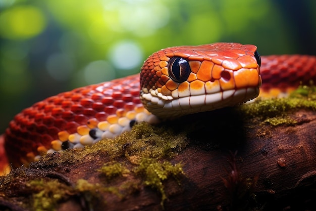 Una mirada detallada a una serpiente descansando en una rama que muestra sus características únicas en su entorno natural Tropidolaemus subannulatus aka Viper Borneo Snake en Wildlife AI Generated