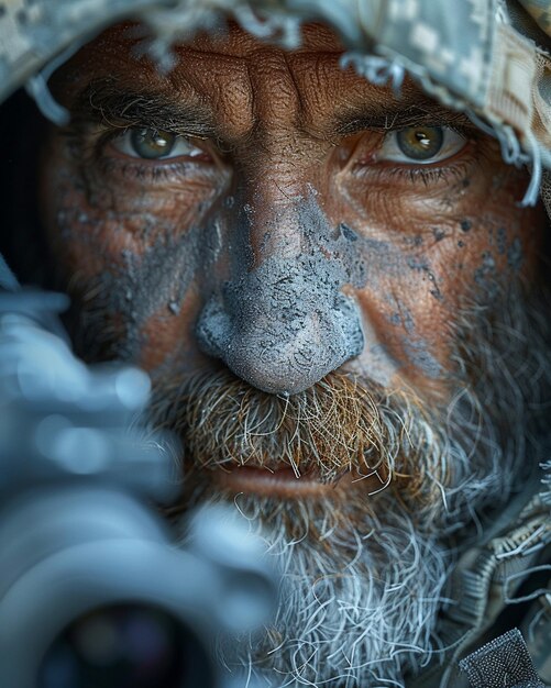 Foto la mirada enfocada de un veterano