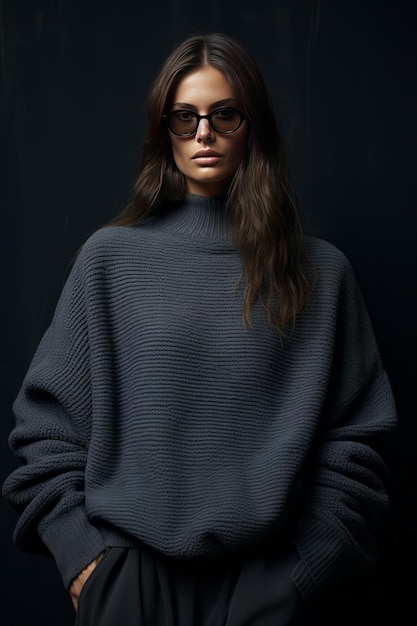 Mirada minimalista de invierno con un suéter cómodo de gran tamaño AI generativa
