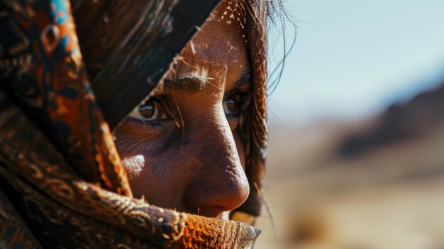 Foto la mirada penetrante de los nómadas capta cada detalle del desolado desierto. sus ojos agudos buscan