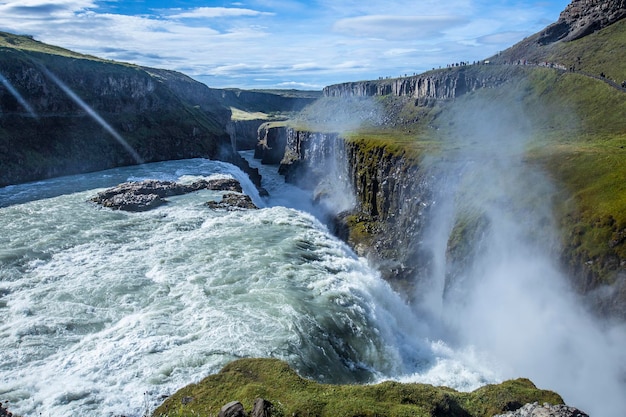 Mirador de la cascada gullfoss en el círculo dorado del sur de islandia