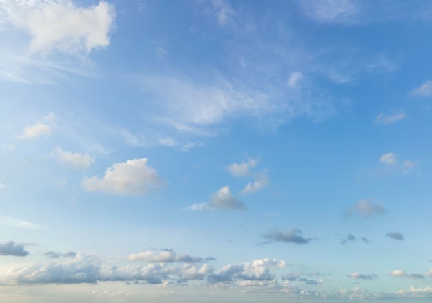 Mirando hacia el cielo azul y el fondo de nubes blancas