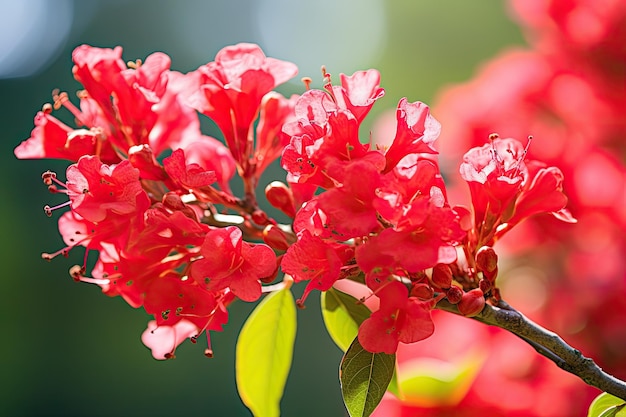 El mirto rojo florece en un contexto natural