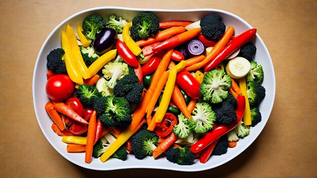 Mischung aus gekochtem Gemüse in einer Schüssel, eine Vielfalt aus gegrilltem Gemüse auf einer schüssel auf einem abstrakten Hintergrund, Zucchini 8K