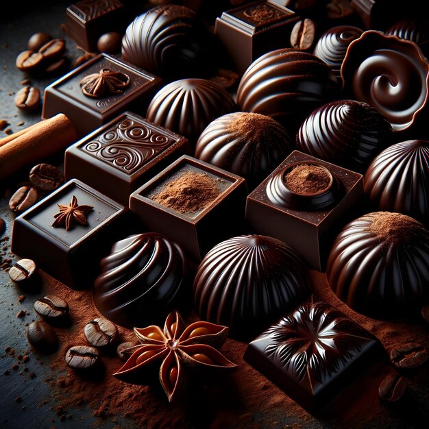 Mischung aus milchweißer und dunkler Schokolade auf einem rustikalen Holzsack-Hintergrund