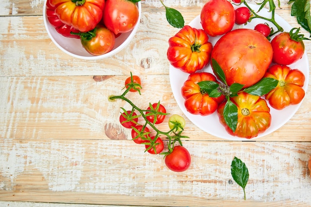 Mischung aus Tomaten Hintergrund. Schöne saftige organische rote Tomaten