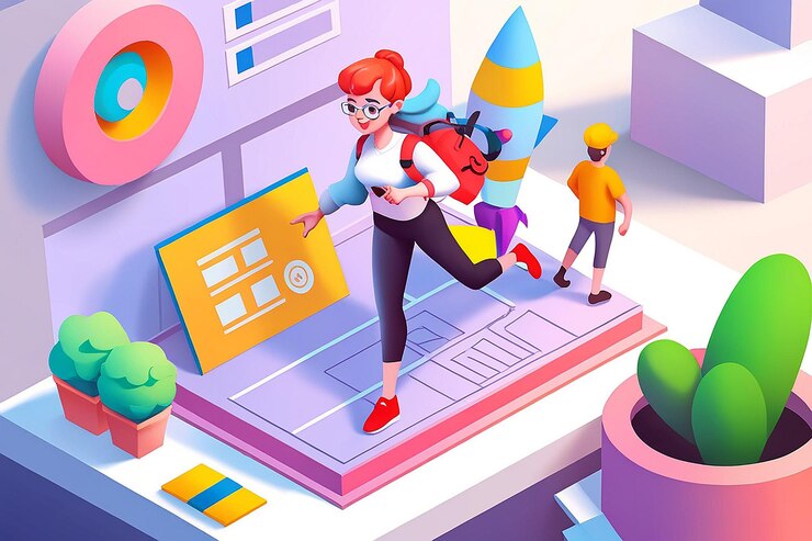 Foto misión de puesta en marcha de la ilustración 3d