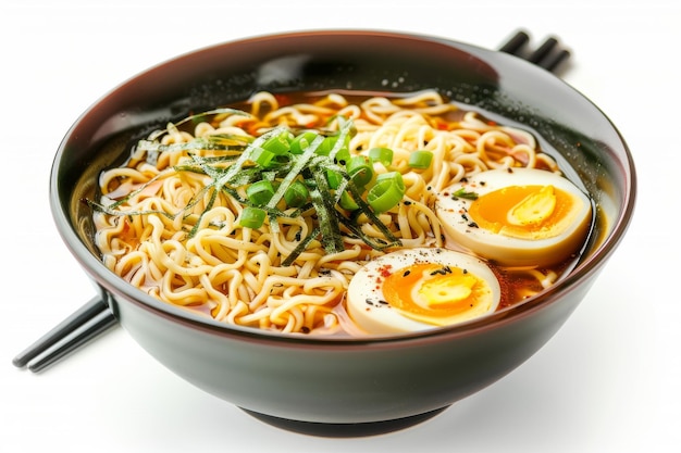 Miso Ramen-Asiatische Nudeln in Brühe mit Eiern Miso-Ramen-Suppe-Schüssel Kopierfläche