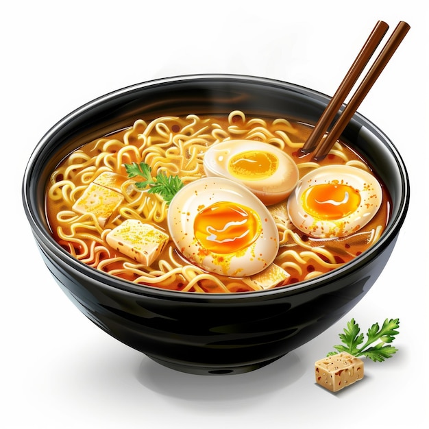 Miso Ramen macarrão asiático em caldo com ovos Miso Ramin sopa de tigela Espaço de cópia