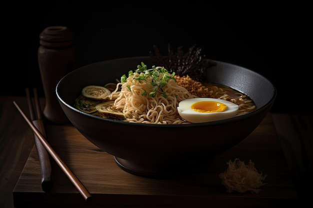 Miso Ramen Macarrão Asiático Isolado em Caldo Miso Ramen Sopa Tigela Abstrata Ilustração Generativa de IA