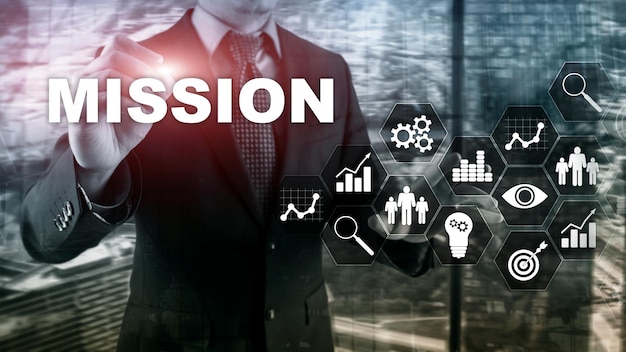 Mission Business-Konzept Finanzielles Erfolgsdiagramm-Konzept auf virtuellem Bildschirm Abstrakter betriebswirtschaftlicher Hintergrund