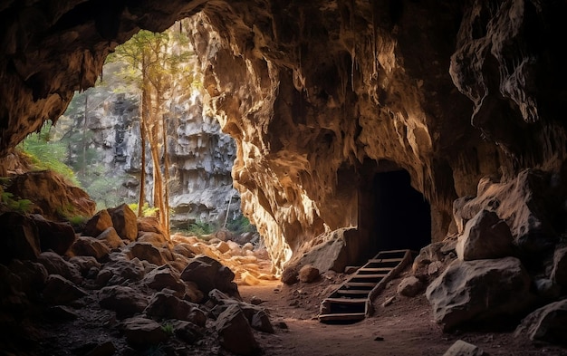 Mistérios da montanha explorando cavernas no coração dos picos IA generativa