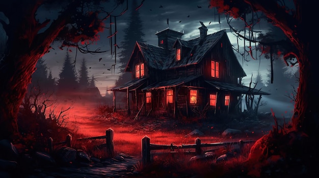 Misteriosa casa escura à noite