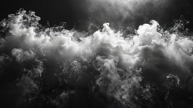 Misteriosa niebla y bruma Efecto de humo en fondo negro Alto detalle Luz natural Agudeza Diseño minimalista con espacio vacío en el medio