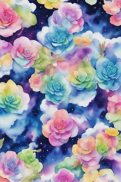 misteriosas flores suculentas espacio esponjoso pintura de fondo colorido en papel imagen de acuarela HD