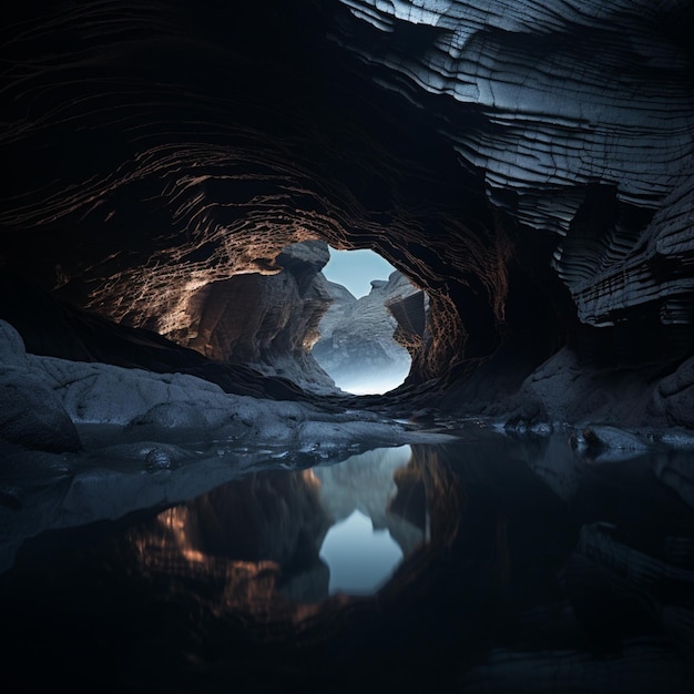 Foto mística de medianoche: cautivadoras complejidades de la cueva