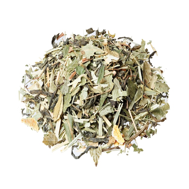 Mistura de chá de groselha hortelã erva-cidreira e casca verde de uma laranja