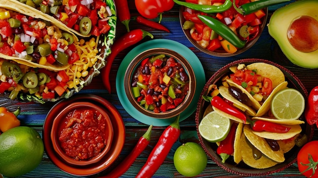 Mistura de comida mexicana cópia de quadro espacial Generative Ai