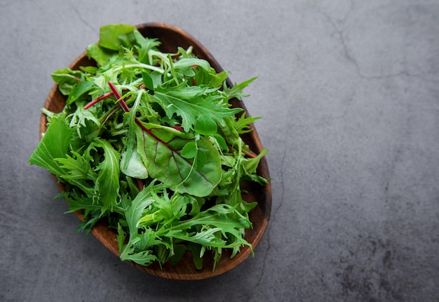 Mistura de folhas frescas de salada verde com rúcula e beterraba