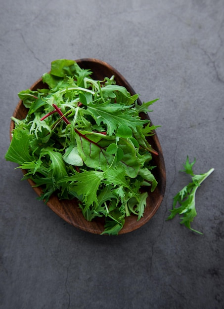 Mistura de folhas frescas de salada verde com rúcula e beterraba