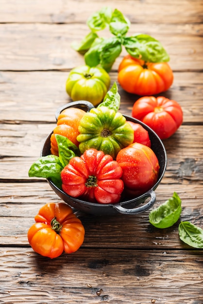 Mistura de tomate vermelho, laranja e verde