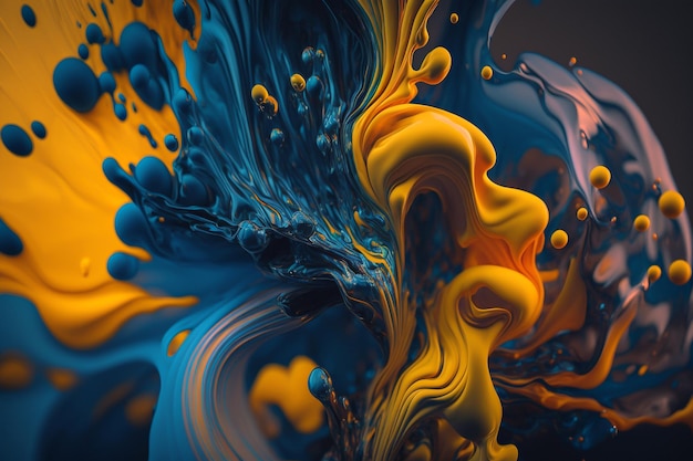 Misturando respingos de tinta amarelo azul cores símbolo Ucrânia Generative AI