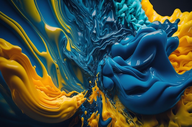 Misturando respingos de tinta amarelo azul cores símbolo Ucrânia Generative AI