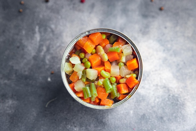 Misturar legumes cubos cortados feijão, ervilhas, feijão verde, cenoura, aipo legumes macedônio bando