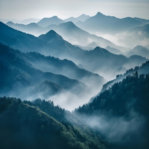 Misty Foggy Mountain Landscape IA generativa