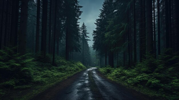 Misty Forest Road para temas de aventura e natureza