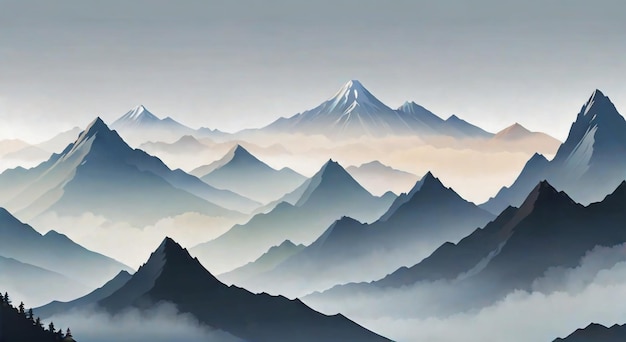 Misty Mountain Mornings Ilustração de montanhas na névoa matinal