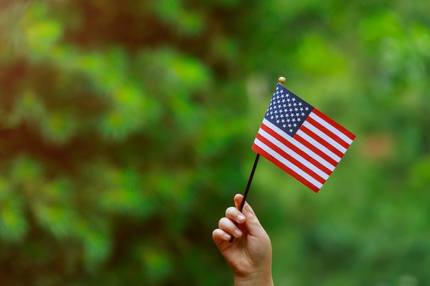 Mit amerikanischer Flagge in ihrer Hand Unabhängigkeitstag, Flag-Day-Konzept