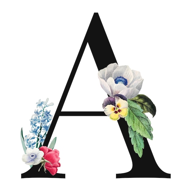 Mit Blumen geschmückter Großbuchstabe A Typographie