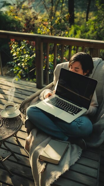 Mit dem Laptop im Freien sitzen