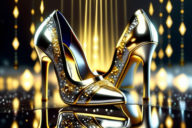 Mit Diamanten besetzte High-Heel-Pumps Octane Render von WLOP Bokeh 5D FullHD Mondlichtstrahlen