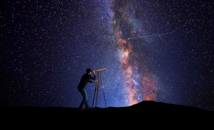 Foto mit einem teleskop ins weltall blicken
