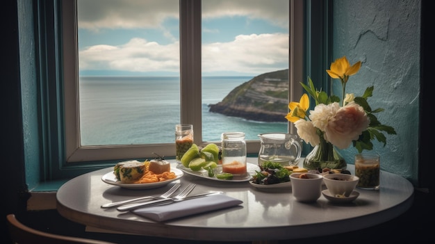 Mit Essen und Laptop den Blick auf den Pazifik einfangen