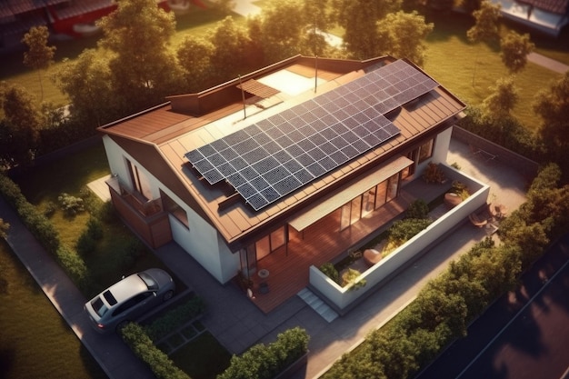 Mit generativer KI erstellte Sonnenkollektoren auf einem Dach