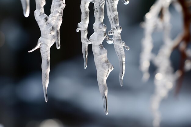 Foto mit glitzernden eiszapfen geschmückte baumzweige ein winterspektakel